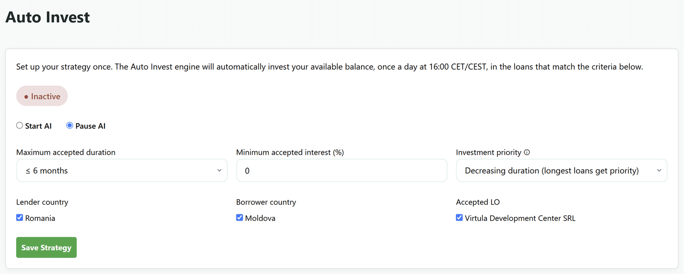 Configuración de Auto Invest en Lendiball